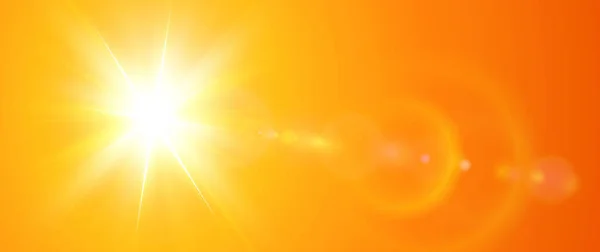 Sonniger Hintergrund Orangefarbene Sonne Mit Linsenschlag Heißwetterkonzept Vektor Sommer Illustration — Stockvektor