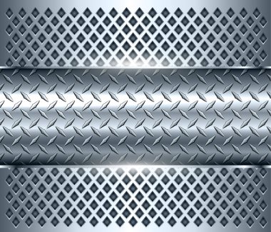 Arkaplan gümüş metalik, 3 boyutlu krom vektör tasarımı elmas plaka metal dokusuyla.