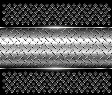 Arkaplan gümüş metalik, 3 boyutlu krom vektör tasarımı elmas plaka metal dokusuyla.