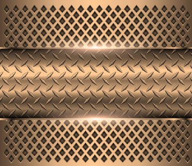 Arkaplan altın metalik, 3 boyutlu krom vektör tasarımı elmas plaka metal desenli..