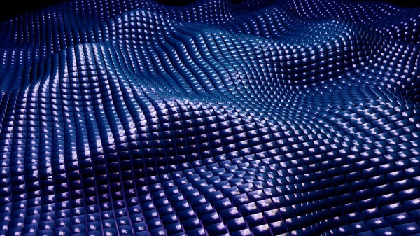 Fundo Mosaico Azul Escuro Ondas Formas Metálicas Quadradas Tecnologia Abstrata — Fotografia de Stock