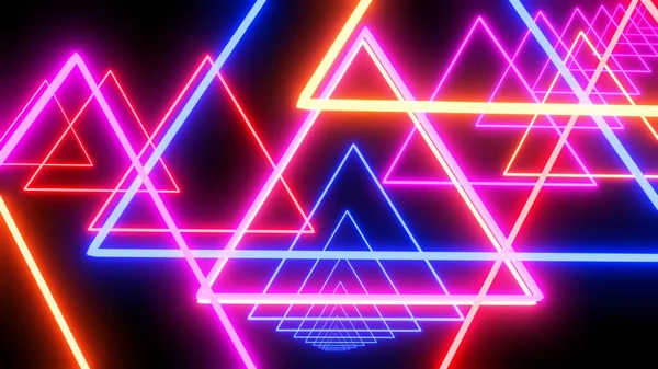 Abstract background multicolored triangles, neon glow colors, dynamic abstract colorful wallapper on black.