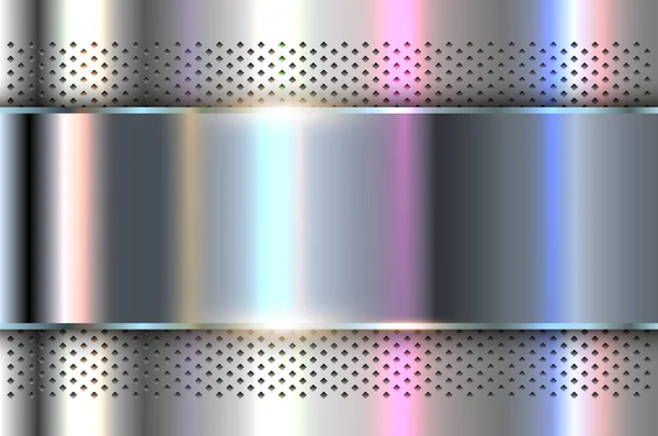 Kovové Stříbrné Pozadí Opalescentními Perleťovými Barvami Chrom Kovové Pozadí Perforovanou — Stockový vektor