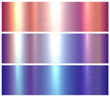 Metal dokular parlak metalik arka planlar, çok renkli parlak desen, vektör illüstrasyonu.