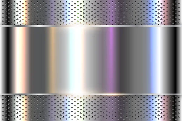 Metallischer Silberhintergrund Mit Opaleszierenden Perlfarben Chrommetallhintergrund Mit Perforierter Textur Vektorillustration — Stockvektor