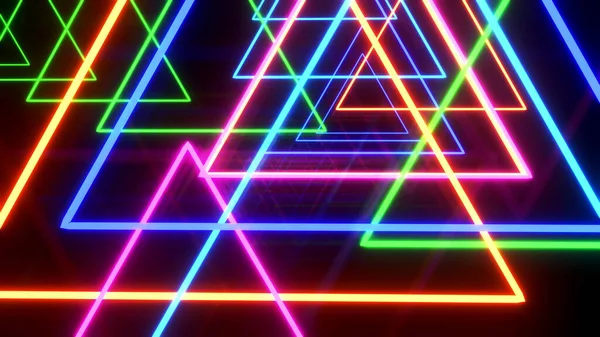 Abstract background multicolored triangles, neon glow colors, dynamic abstract colorful wallapper on black.