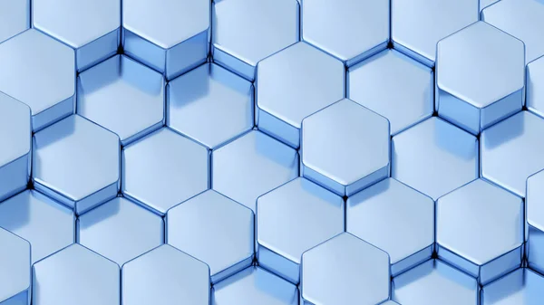 Abstrakter Geometrischer Hintergrund Blaue Sechsecke Aus Metall Darstellung Von Wabenmustern — Stockfoto
