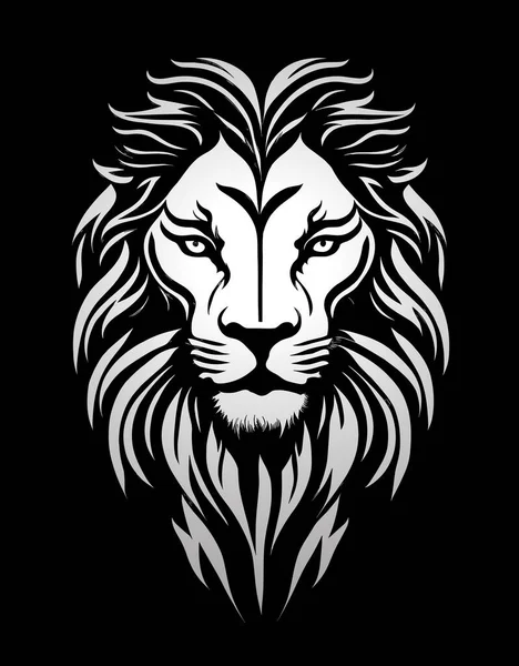 狮子头白色标志隔离在黑色背景 狮子王艺术设计矢量插图 — 图库矢量图片