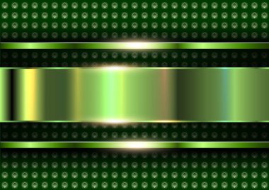 Metalik yeşil arkaplan, parlak krom metal arkaplan delinmiş doku, 3 boyutlu vektör illüstrasyonu.