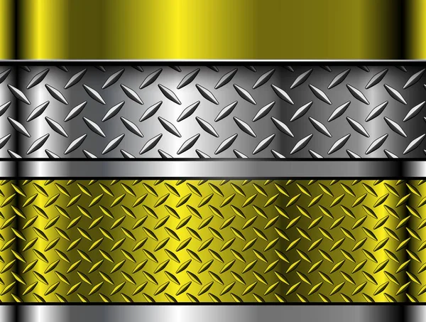 Silver Gold Metallic Background Diamond Plate Texture Shiny Chrome Metallic — Stock Vector