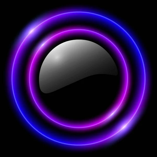 Błyszczący Przycisk Okrągłym Światłem Neonowych Pierścieni Świecących Czarnym Tle Fioletowe — Wektor stockowy