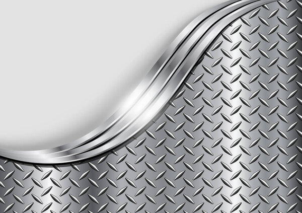 Metal elegant background, silver  chrome with diamond plate pattern, shiny metallic waves design, vector illustration.