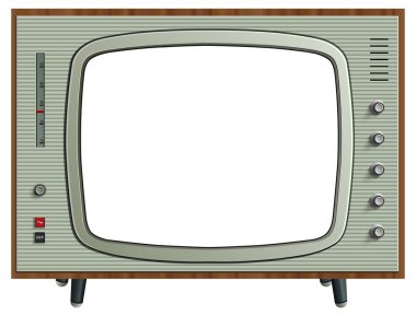 Boş ekran ile Retro TV simgesi beyaz, 3d klasik vektör illüstrasyonunda izole.