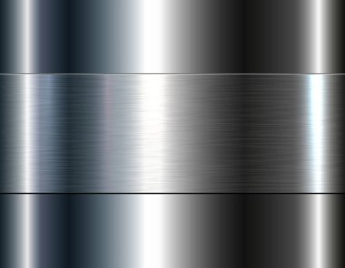 Gümüş krom metal arka plan, ışıltılı ve parlak metalik tasarım fırça desenli metal desen, vektör çizimi.