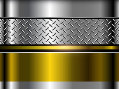 Metalik gümüş arkaplan, elmas plaka desenli 3D metal parlak krom, vektör illüstrasyon teknolojisi arka plan.
