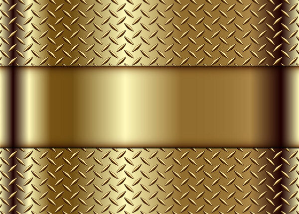 Gold metal background with diamond plate texture pattern, shiny golden texture, vector illustration.