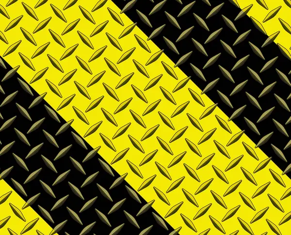 ダイヤモンドプレートテクスチャパターン 技術産業デザイン ベクトルイラストと黒黄色の鉄表面の背景 — ストックベクタ