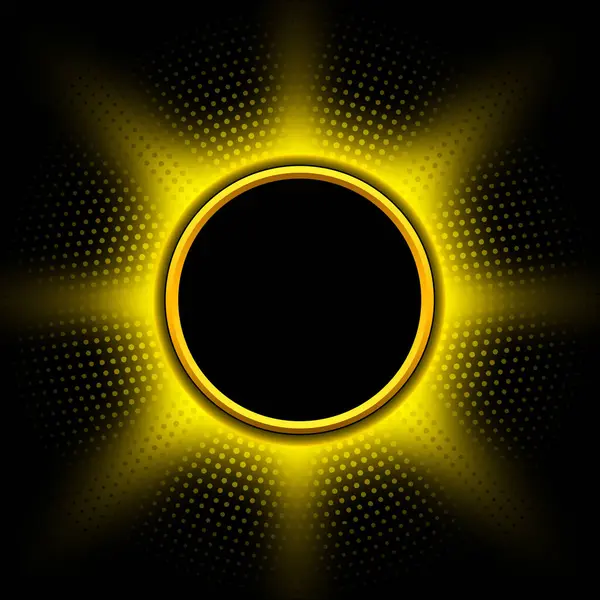 带有金色半色调的新按钮 黑色背景上的太阳光点图案 矢量图解 — 图库矢量图片