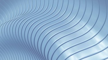 Soyut arkaplan, 3d beyaz mavi dalgalı çizgiler, ilginç çizgili üç boyutlu duvar kağıdı, resimleme.