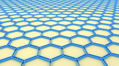 Mavi altıgen geometrik arkaplan, minimum bal peteği desenli duvar kağıdı, 3D resimleme.