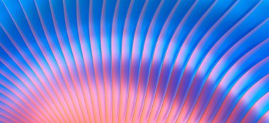 Soyut metalik 3D arkaplan, parlak turuncu mavi çizgili desen, ilginç spiral krom metal parlak çizgili arkaplan, 3D resimleme.