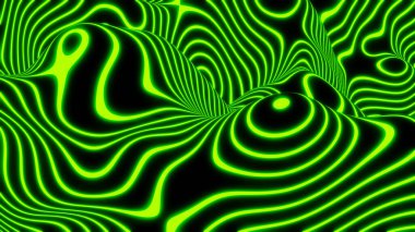 Soyut neon parlayan arkaplan, siyah üzerine üç boyutlu yeşil çizgiler, ilginç çizgili modern teknoloji ve bilim tasarımı, üç boyutlu resimleme.