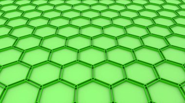 Yeşil altıgen geometrik arkaplan, en az bal peteği desenli duvar kağıdı, 3D resimleme.