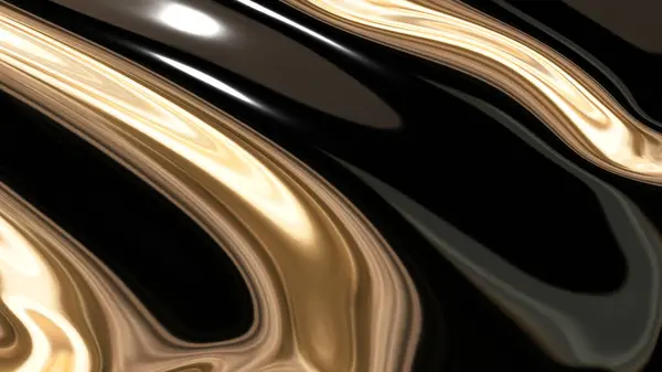 Abstrakt Guld Bakgrund Gyllene Svart Metall Vågiga Flytande Mönster Tapet — Stockfoto