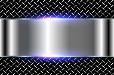 Metalik gümüş zemin, elmas plaka desenli krom metal zemin, 3d vektör illüstrasyonu.