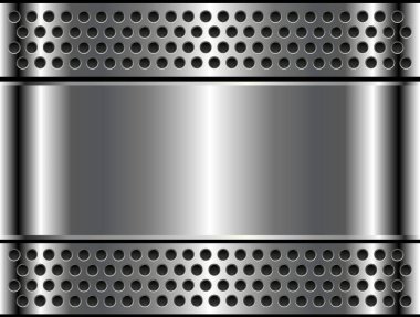 Noktalı desenli gümüş metal arka plan, delikli desenli krom metal arka plan, 3 boyutlu vektör illüstrasyonu.