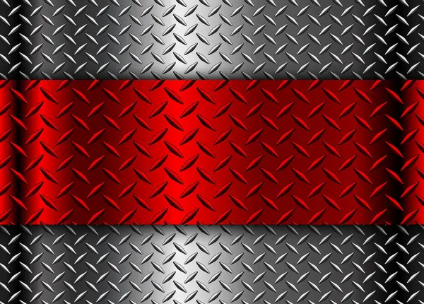 Silver Red Metal Background Diamond Plate Texture Pattern Vector Illustration — Stock vektor