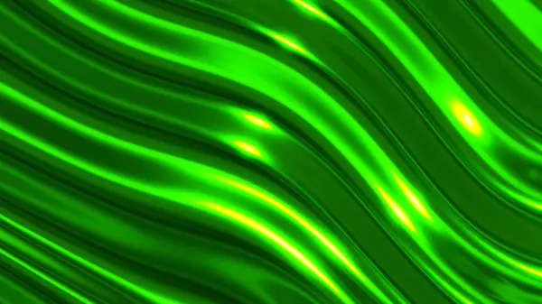 液体镀铬波背景 光泽明亮的绿色金属图案纹理 丝状三维渲染插图 — 图库照片#