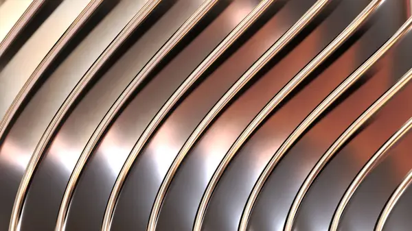 Abstrakter Metallischer Hintergrund Goldmetall Wellenmuster Interessante Streifentapete Renderillustration — Stockfoto