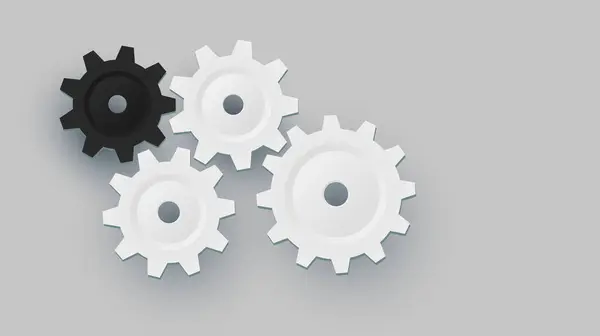 グレーの3D白いギヤおよびコグ コピースペースが付いている協力の概念の技術の背景 3Dベクトルの図 — ストックベクタ