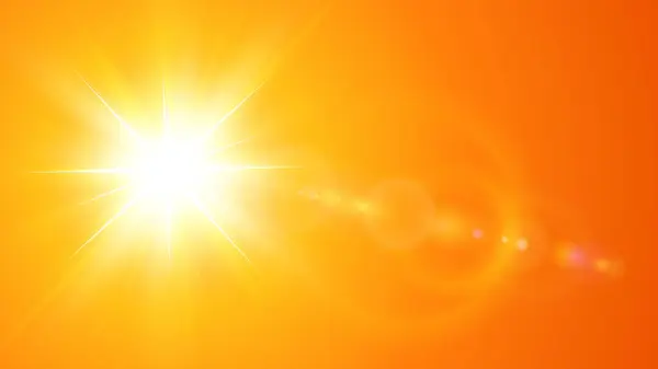 阳光背景 带镜头耀斑的橙色太阳 炎热天气概念 夏季矢量背景图解 — 图库矢量图片#