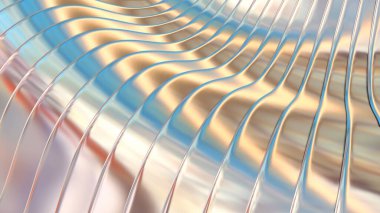 Soyut metalik arkaplan, 3 boyutlu yanardöner metal parlak çizgili desen, ilginç çizgili duvar kağıdı, resimleme.