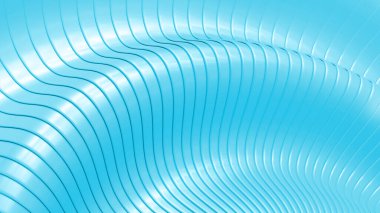 Soyut arkaplan, açık mavi dalgalı çizgili desen, ilginç çizgili duvar kağıdı, üç boyutlu resimleme.