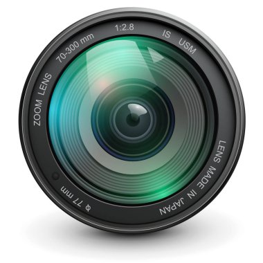 Kamera fotoğraf merceği, 3d simge gerçekçi vektör illüstrasyonu.