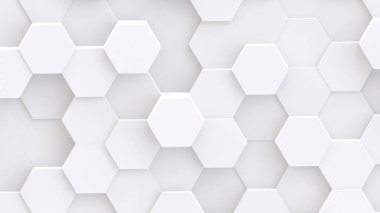 Beyaz altıgen geometrik arkaplan, en az bal peteği desenli duvar kağıdı, 3D resimleme.