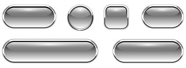 Gri düğmeler ayarlandı, metalik krom elementlere sahip parlak izole simgeler.