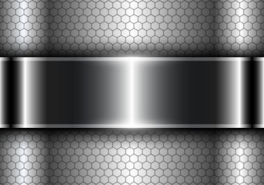 Altıgen desenli gri çizgili arka plan ve ortada bir afiş, vektör illüstrasyonu