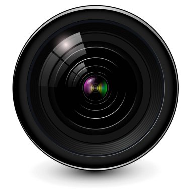 Kamera fotoğraf merceği, 3d simge gerçekçi vektör illüstrasyonu.