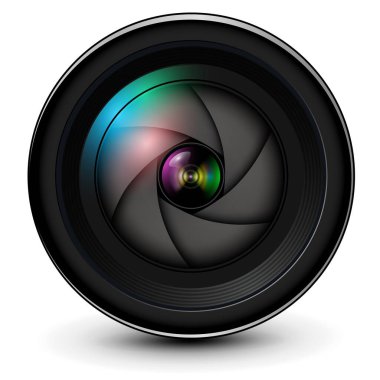 Kamera fotoğraf merceği, 3d simge gerçekçi vektör illüstrasyonu.