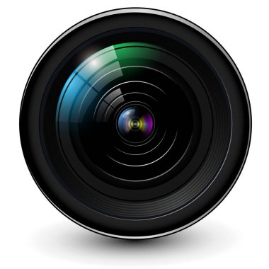 Kamera fotoğraf merceği, 3d simge gerçekçi vektör illüstrasyonu.