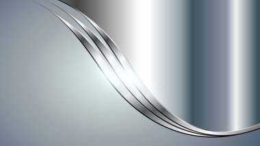 Parlak metalik dalgalı gümüş krom metal arka plan, 3 boyutlu vektör illüstrasyonu.