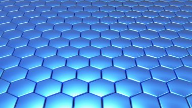 Mavi altıgen geometrik arkaplan, minimum bal peteği desenli duvar kağıdı, 3D resimleme.