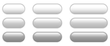 Web sitesi için düğmeler beyaz ve gri izole, ilginç navigasyon paneli, 3B vektör illüstrasyonu.