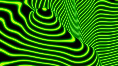 Soyut neon parlayan arka plan, siyah çizgili modern teknoloji ve bilim tasarımı üzerine üç boyutlu yeşil fantezi çizgileri, üç boyutlu resimleme.