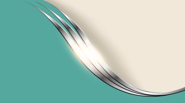 Gümüş yeşili soyut iş geçmişi parlak metal dalgaları, 3 boyutlu vektör illüstrasyonu.