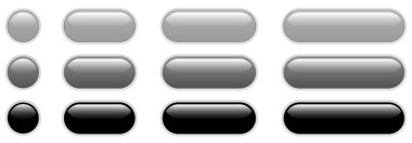 Web sitesi için düğmeler beyaz, gri ve siyah izole, ilginç navigasyon paneli, 3B vektör illüstrasyonu.